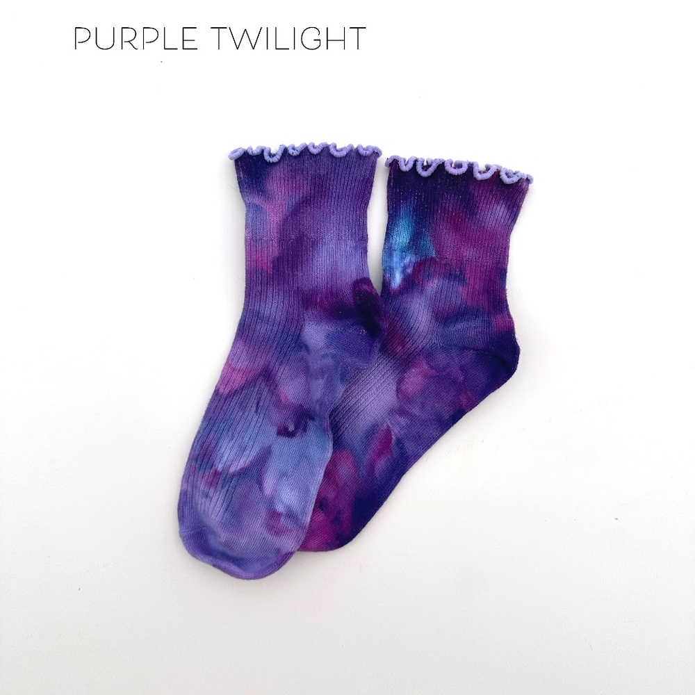 Purple Twilight Ruffle Socks Violet Womens Tie Dye Socks Ice Dye Hand Dyed…